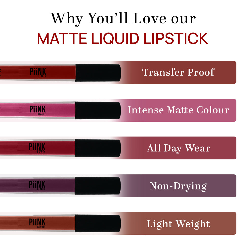 PiiNK Beauty Stay Put Liquid Lipstick | Long Lasting, Light Weight, Non Transfer, Water & Smudge Proof, Highly Pigmented | LL-11 Cranberry Blush 4.0 ml